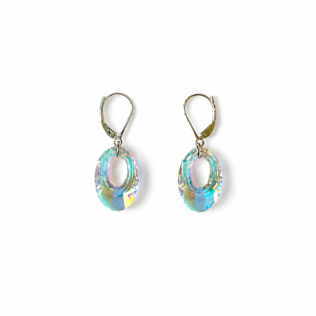 925 Sterling Silver Leverback Earrings with Oval Swarovski® Crystals