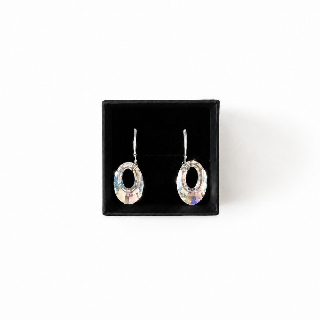 925 Sterling Silver Leverback Earrings with Oval Swarovski® Crystals